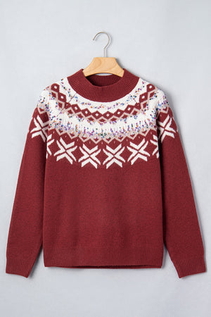 classic pullover sweater in Burgundy with round neck
