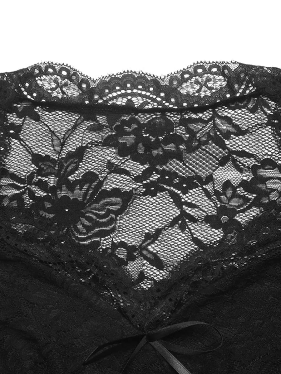 Black lace bralette with floral pattern and bow detail