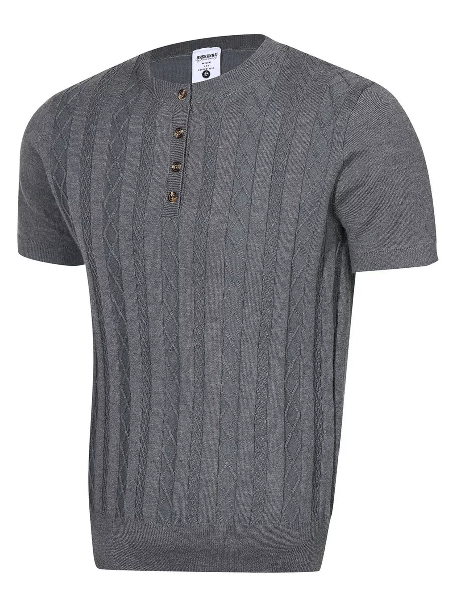 Khaki Men's Cable Knit Short Sleeve Top