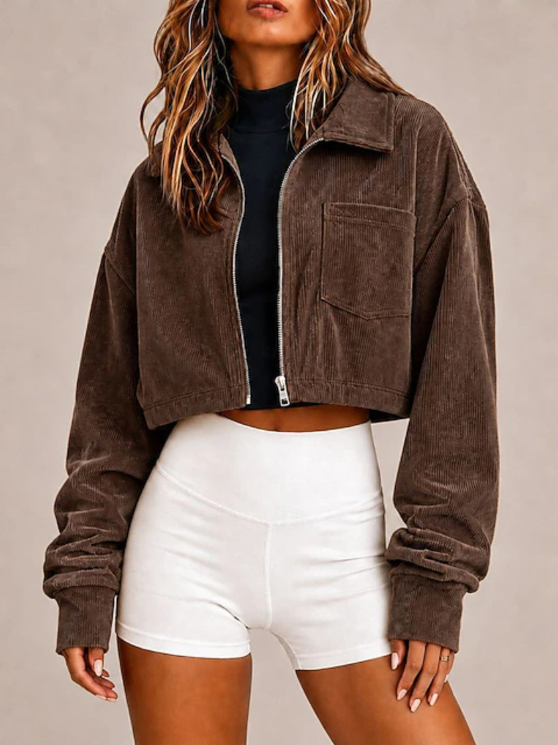 bomber jacket in Army Green with pocketed and cropped