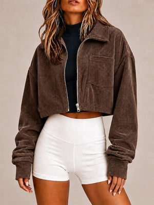 bomber jacket in Army Green with pocketed and cropped