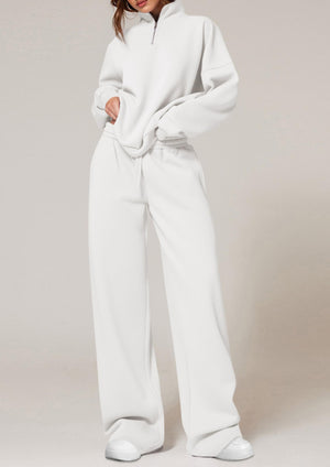 100% polyester Care instructions: Machine wash cold sweat set in chocolate brown with relaxed silhouette