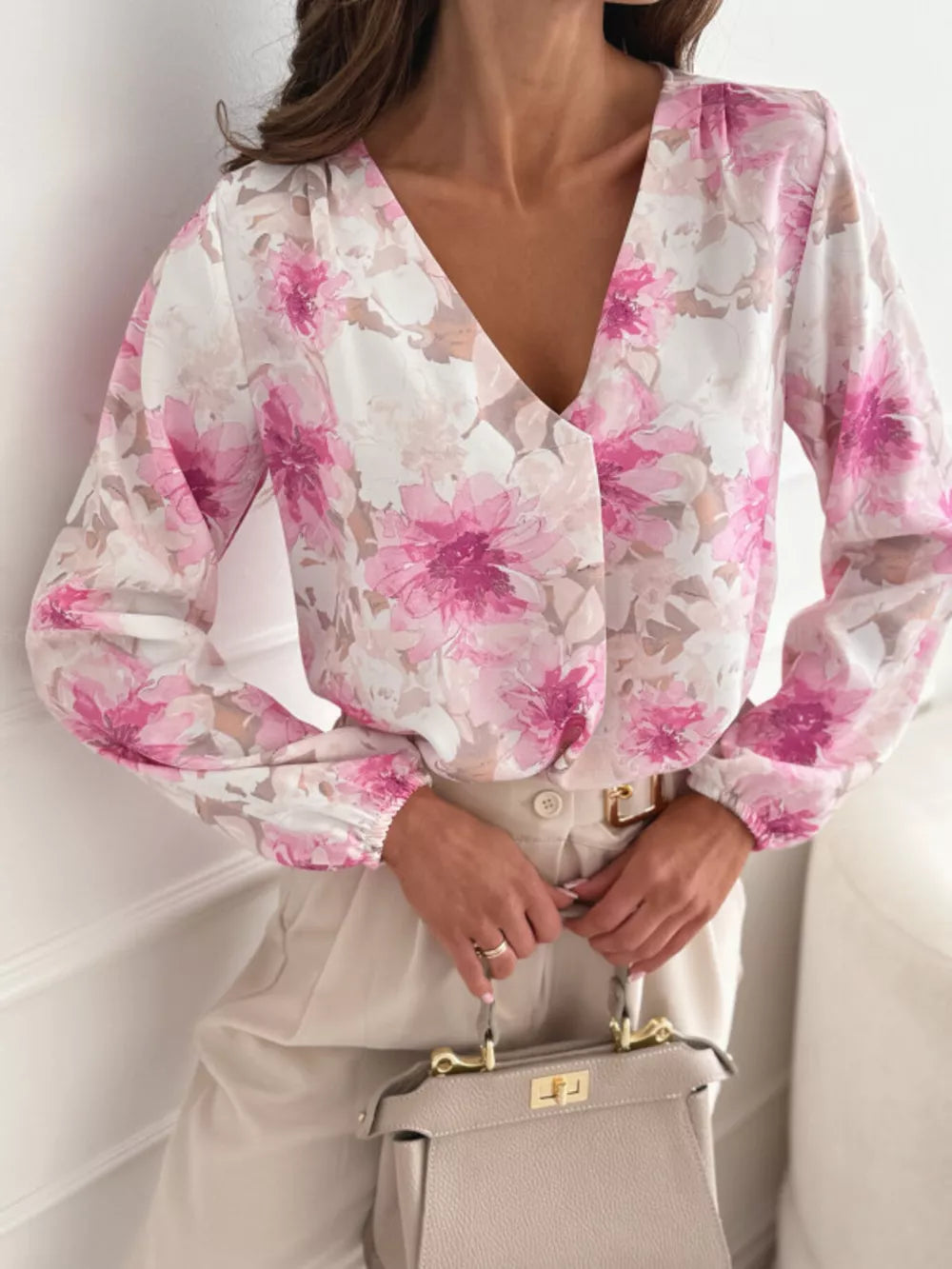 100% polyester Care instructions: Machine wash cold blouse in dusty rose with relaxed silhouette