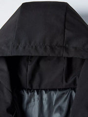 Black hooded jacket with quilted lining and detailed stitching