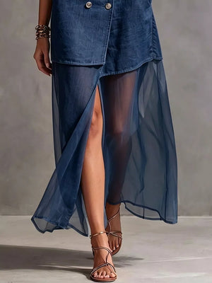 resort maxi dress in Sky Blue with mandarin collar