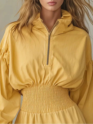 Yellow mini dress with mini and quarter-zip