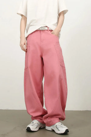 Sculpted pocket detail wide leg trousers in dusty pink, casual breathable pants.