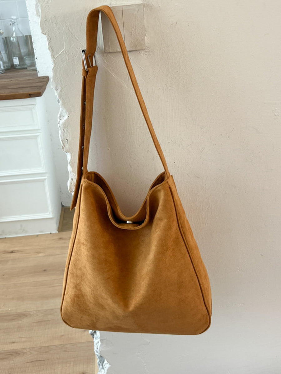 Gray crossbody bag with large and drawstring