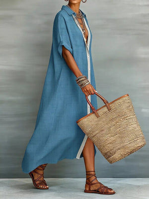 coastal shirt dress in Dark Navy with collared
