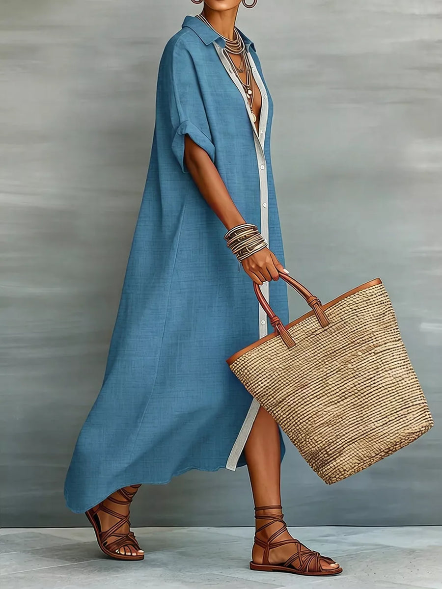 coastal shirt dress in Dark Navy with collared