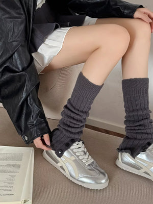 cotton Imported Size &amp leg warmers in Light Gray with slouchy silhouette