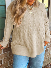 Khaki pullover sweater featuring cable-knit and cable knit