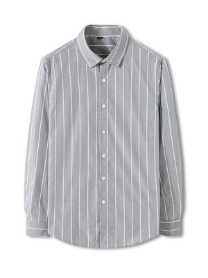 Grey striped long sleeve men's button-down shirt in cotton blend