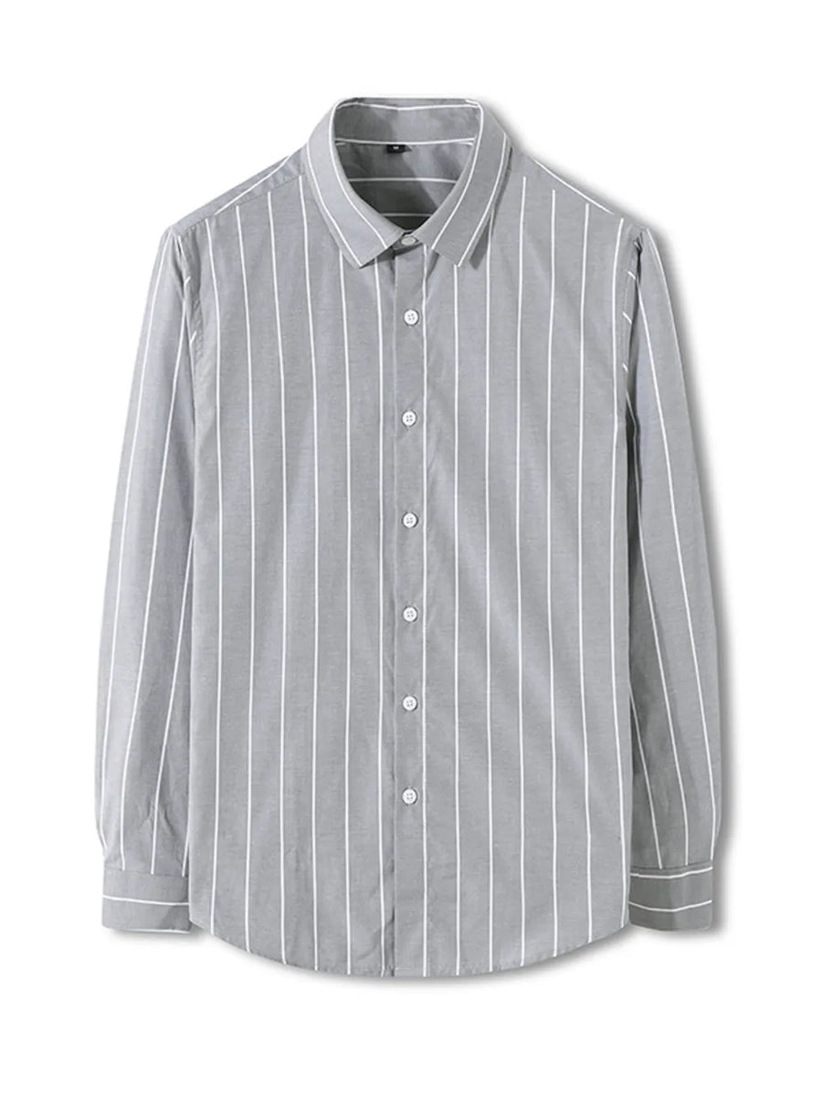Grey striped long sleeve men's button-down shirt in cotton blend