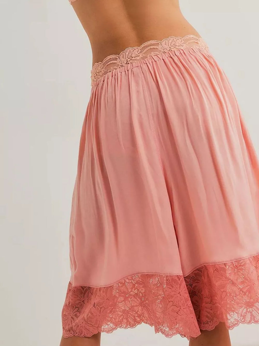 Pink Lace Trimmed Relaxed Fit Shorts