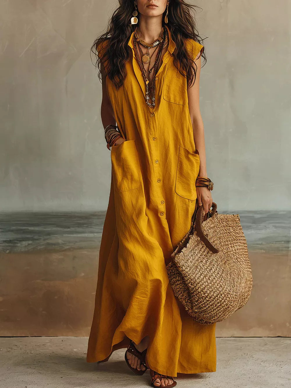 100% polyester Care instructions: Machine wash cold maxi dress in Gold with A-line silhouette