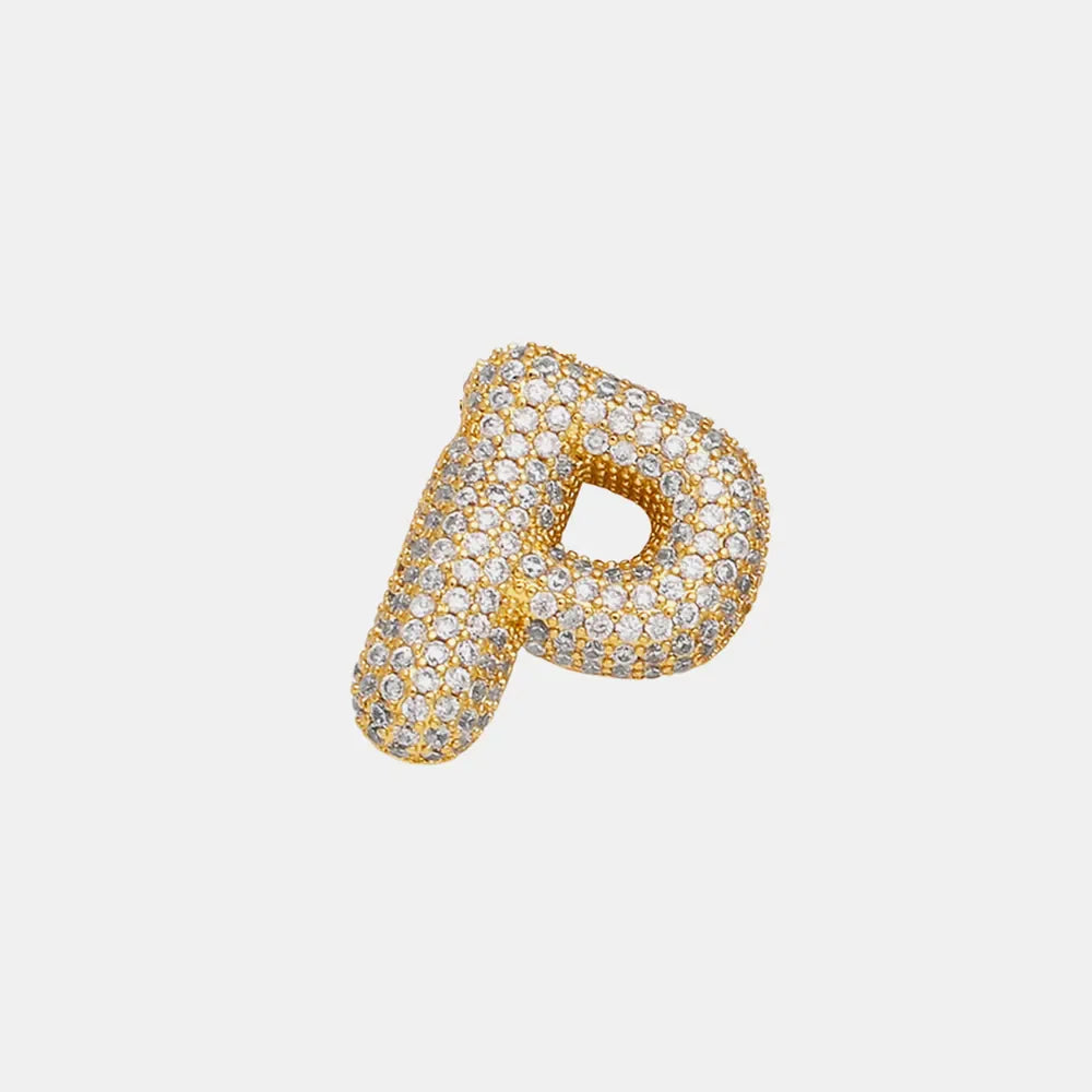 Puffed initial necklace Style P with gold-tone copper and clear zirconia accents.