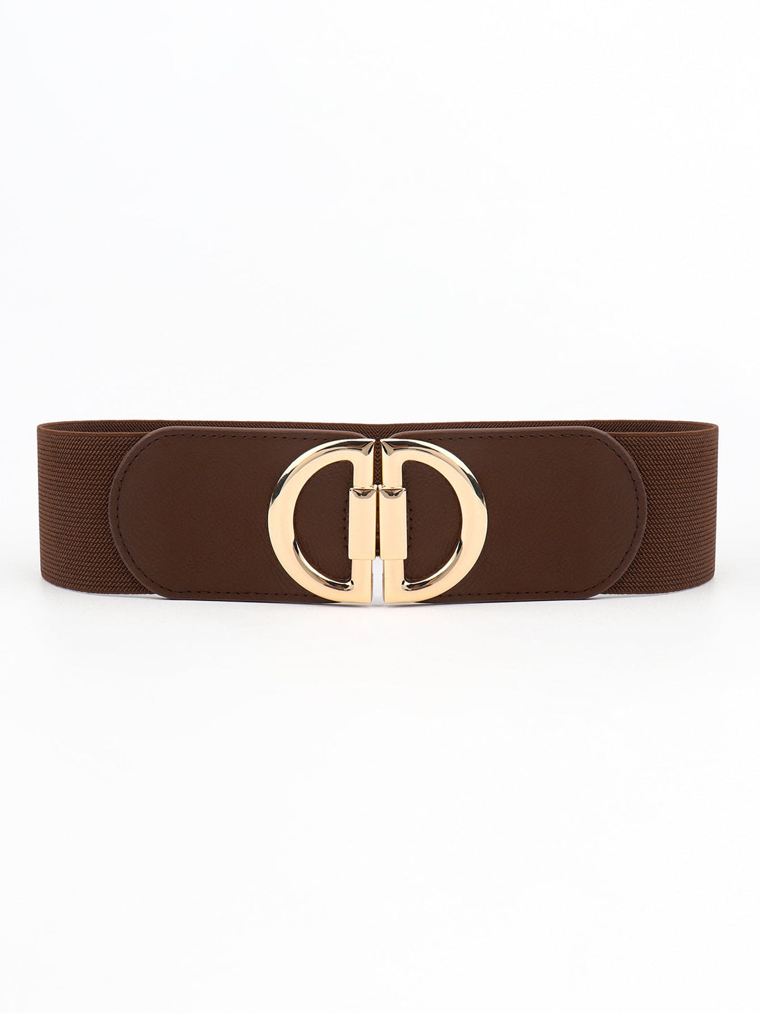 Brown elastic belt with double D gold buckle