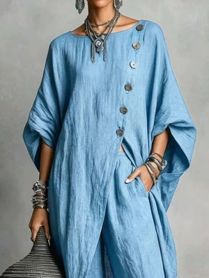 two-piece set in Black with buttoned and tunic-length