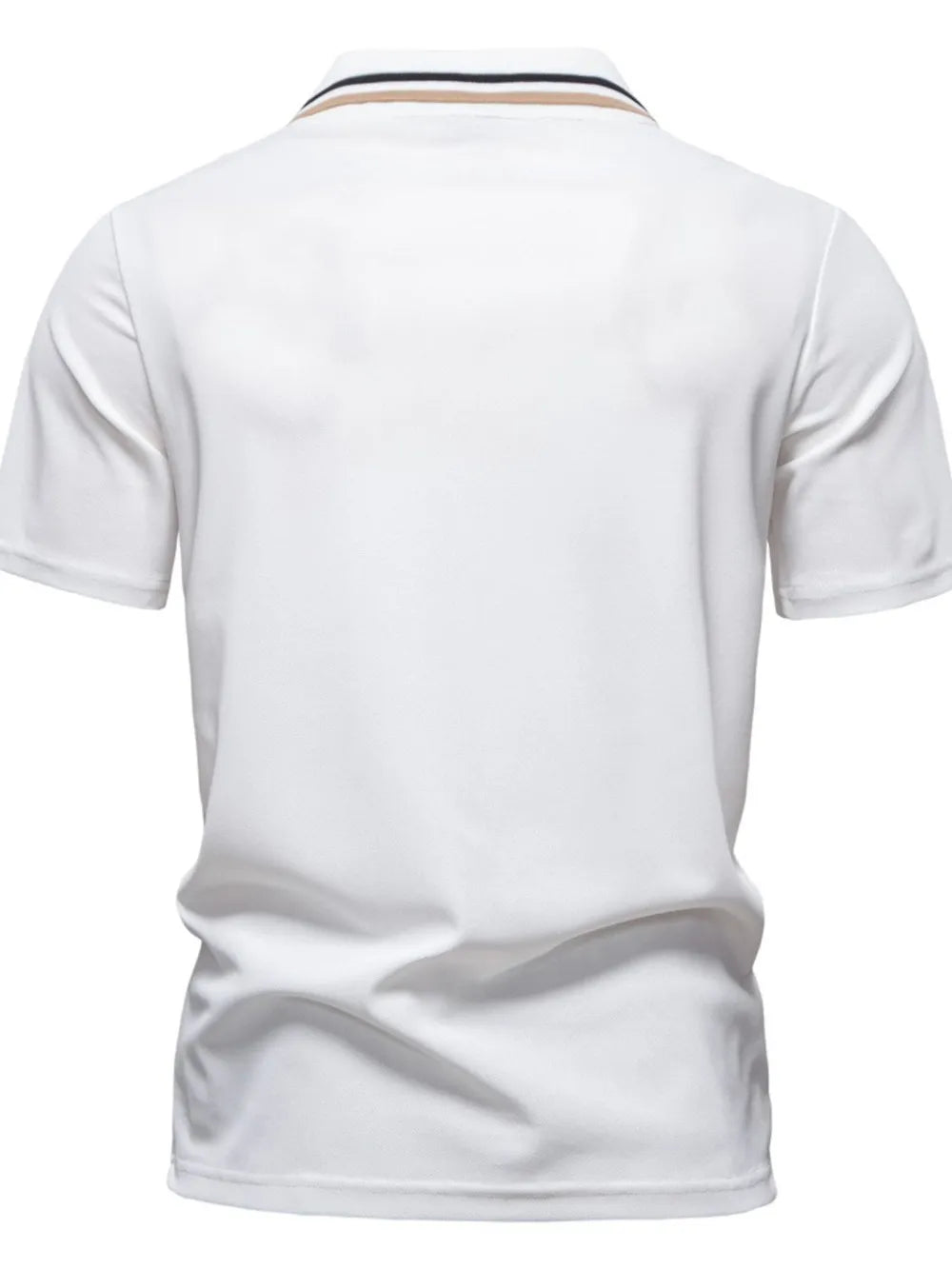 White textured polo shirt with contrast trim detail on collar