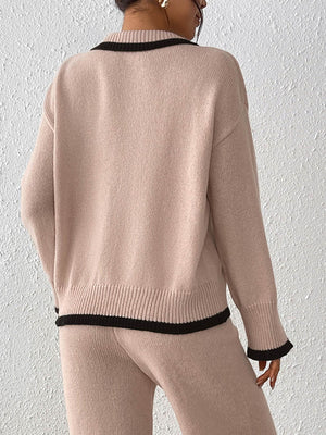 preppy pullover sweater in light beige with collared
