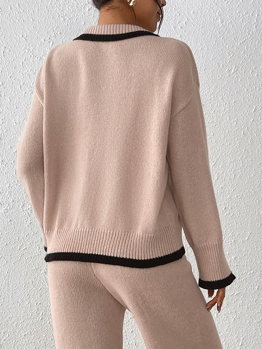 preppy pullover sweater in light beige with collared