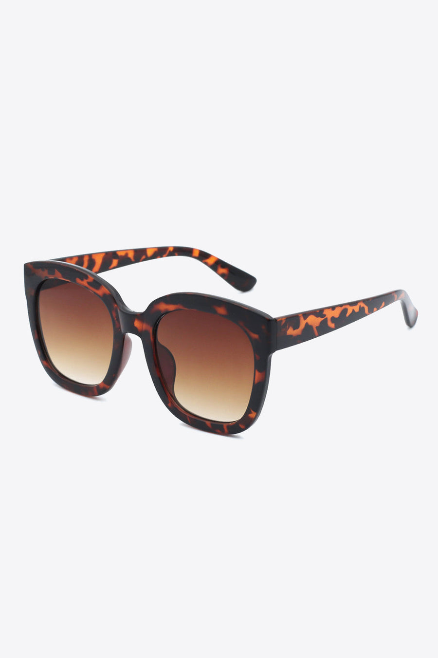 Tortoiseshell gradient square sunglasses with brown lenses and thick frames.