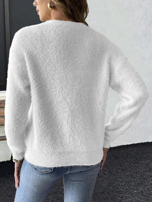 Strawberry Fuzzy Knit Cardigan in cream with buttoned