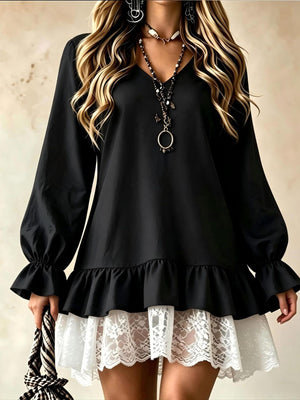mini dress in black featuring lace and A-line fit