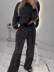 silver lounge set featuring rhinestone and studded