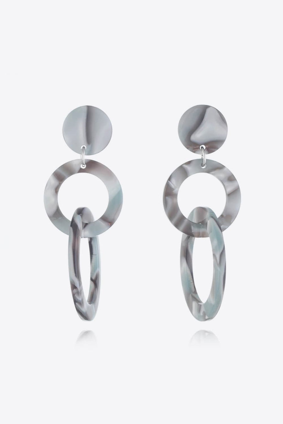Grey marbled drop earrings with interlocking rings