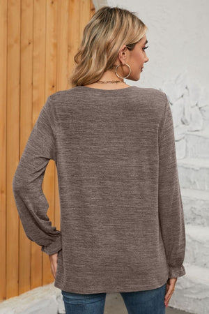 Teal Pleated Yoke Knit Top with Ruffled Cuffs