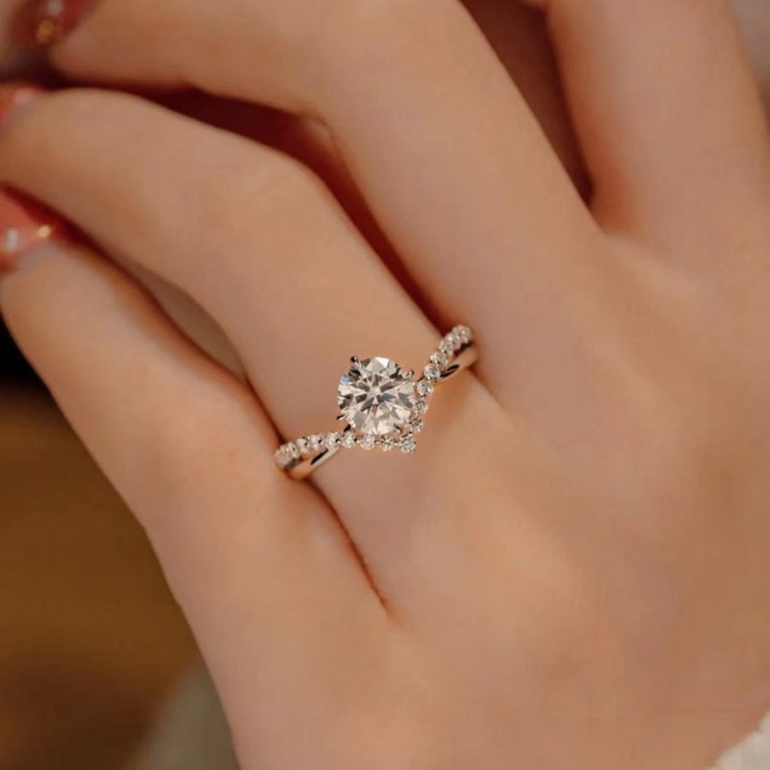 Sterling silver moissanite ring with accent stones and certificate