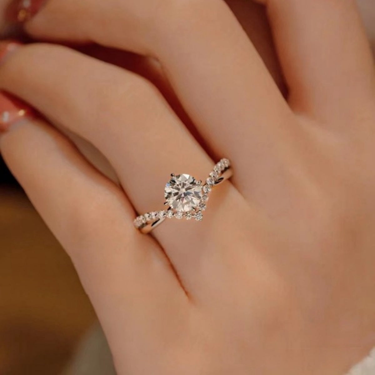 Sterling silver moissanite ring with accent stones and certificate