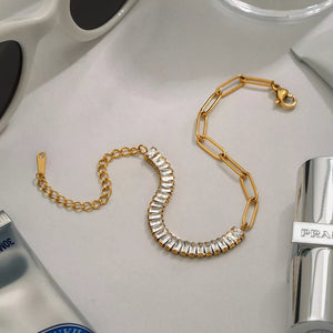 18K Gold-Plated,Stainless Steel,Rhinestone Care instructions: 1 bracelet in clear with fitted silhouette
