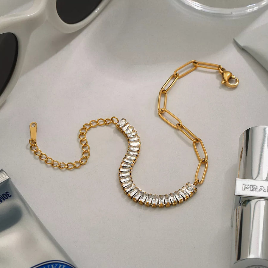 18K Gold-Plated,Stainless Steel,Rhinestone Care instructions: 1 bracelet in clear with fitted silhouette