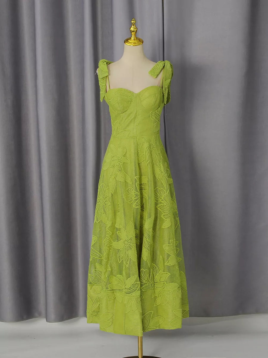 Sweetheart Neck Tie-strap Dress in Green