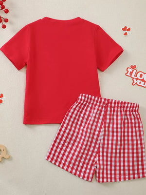 Red baby set with heart print tee and red gingham shorts