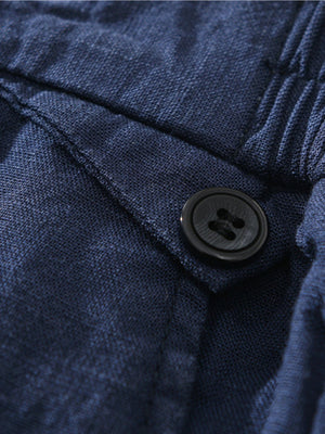 Purple Gray trousers with full-length and button, zip-front, elastic