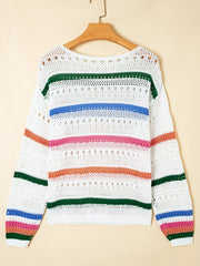 Color Block Striped Pointelle Knit Sweater option 6