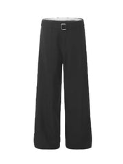 Black wide-leg sweatpants for men with a silver buckle detail at the waist.