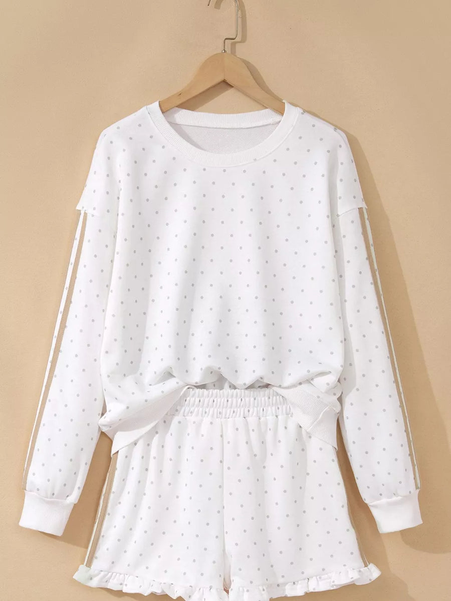 athleisure lounge set in White with crew neck