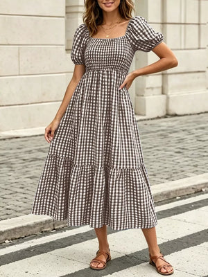 midi dress featuring gingham in Sky Blue with 100% polyester Care instructions: Machine wash cold texture