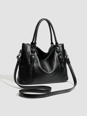 PU Leather Medium Handbag Tote Bag in black with top handles