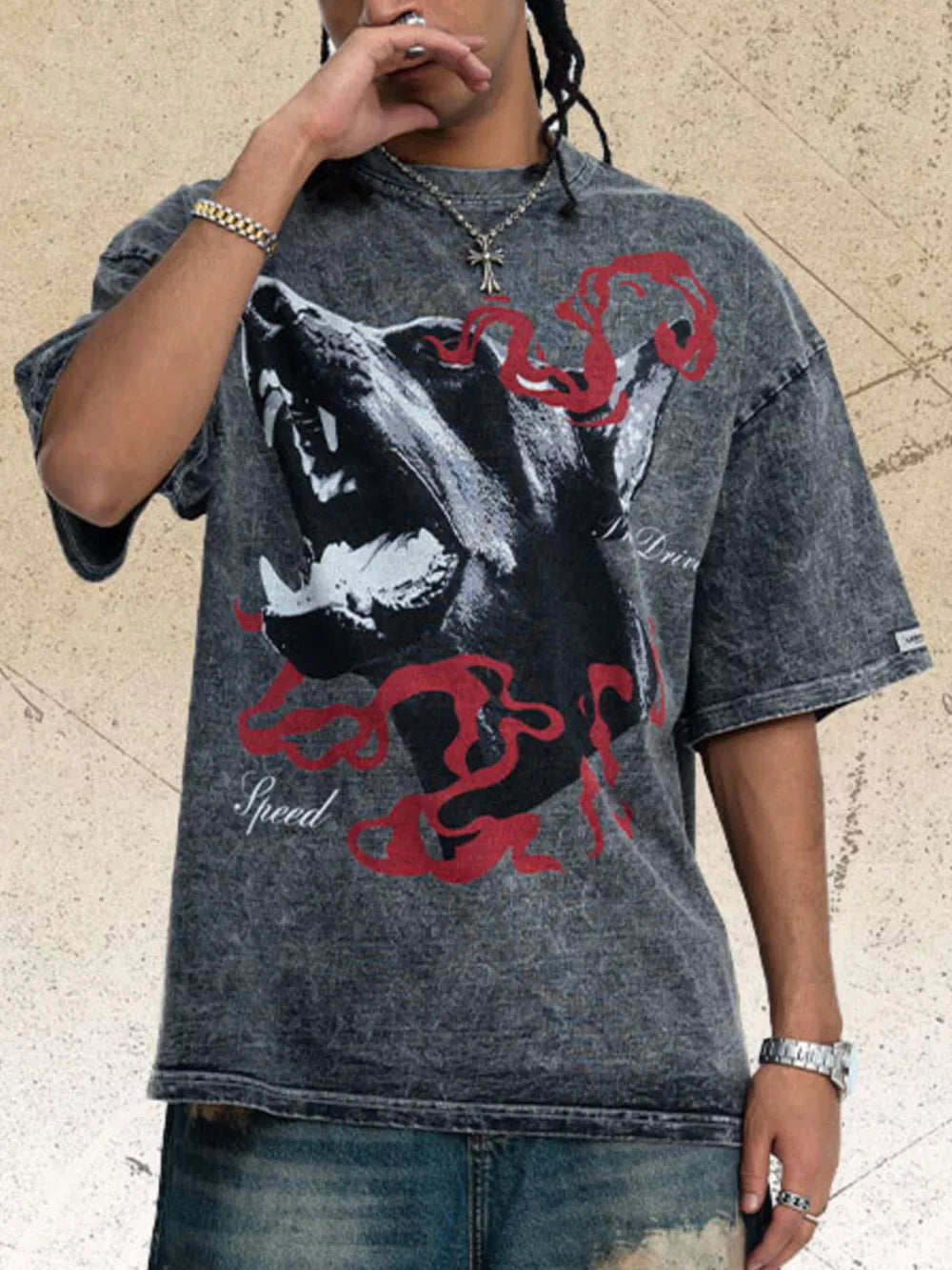 Deep Teal Men's Vintage Wash Graphic T-shirt