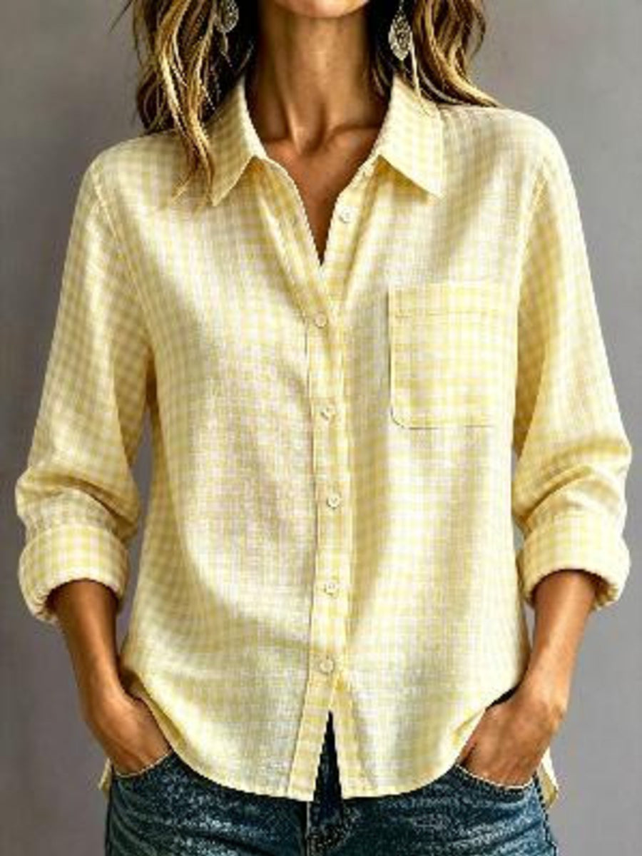 Dusty Blue button-down shirt with button-front and gingham