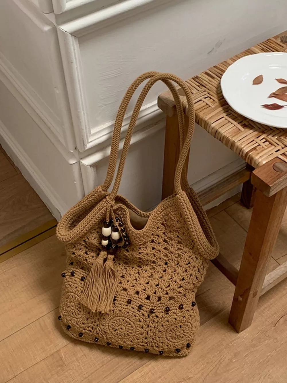 Knit Crochet Handbag in Brown