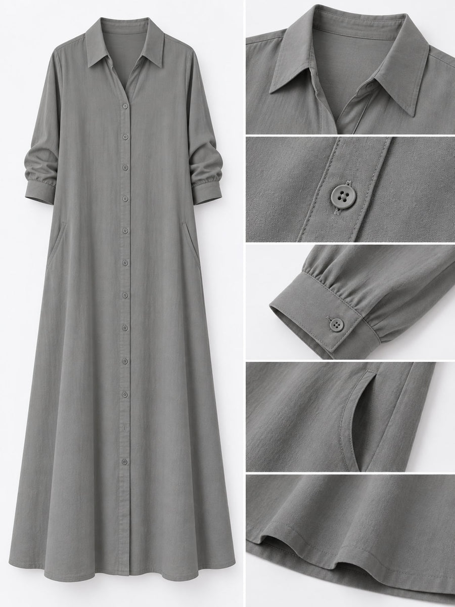 Navy relaxed shirt dress with collared