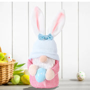 Pink bunny ear gnome decoration with blue bow and egg