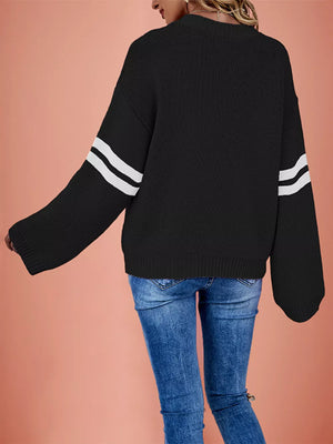 Black pullover sweater with hip-length and pullover